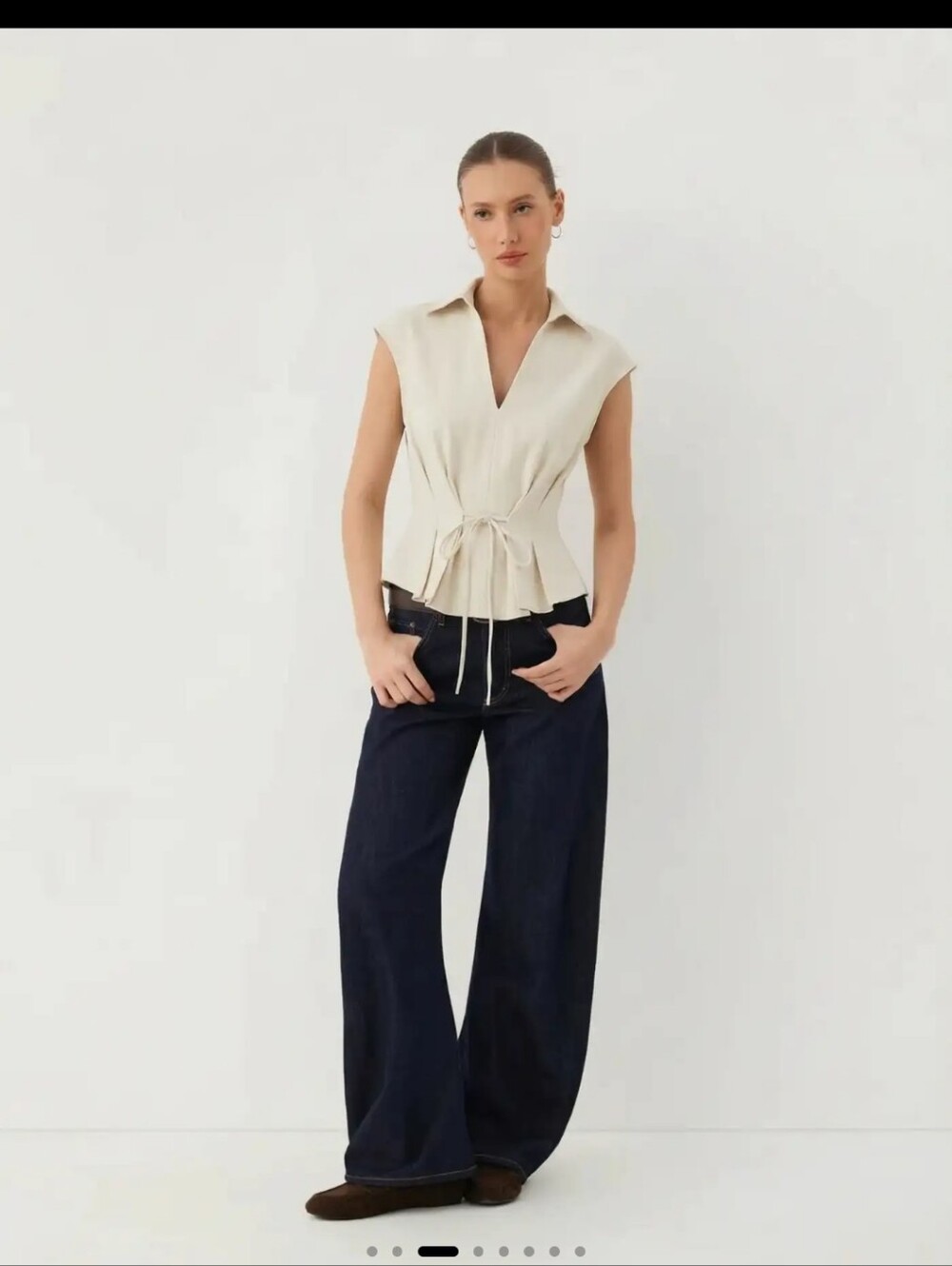 V-Neck Ruched Ruffled Tie-Front Top - Picture 3 of 7